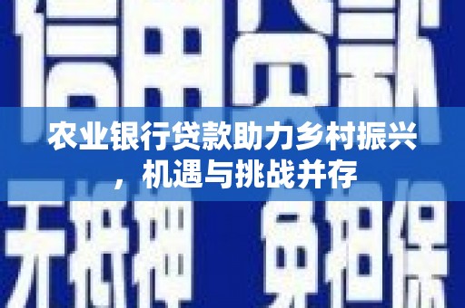 石龙农业银行贷款助力乡村振兴，机遇与挑战并存